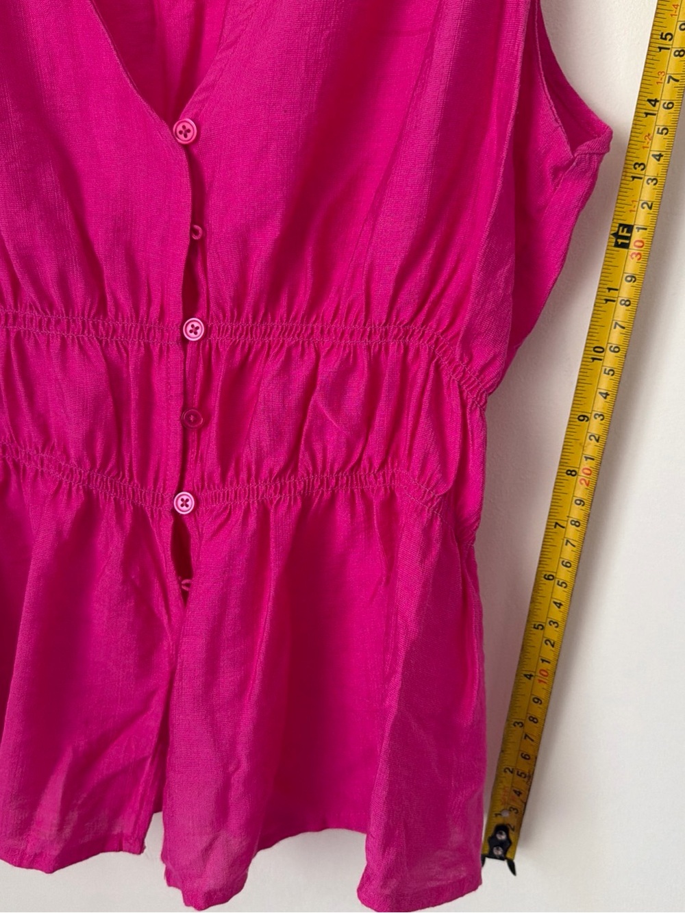 Rachel Roy  Top Chartreuse Pink Sleeveless Button Ruched Rayon Nylon Size L - Picture 5 of 7
